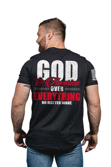 Nine Line God and America Over Everything Short Sleeve T-Shirt in Black is made of 100% cotton